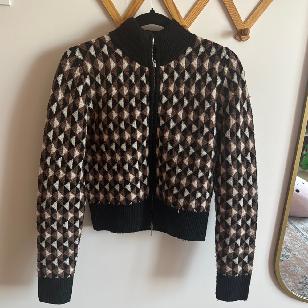 Geometric Patterned Black and Brown Jacket